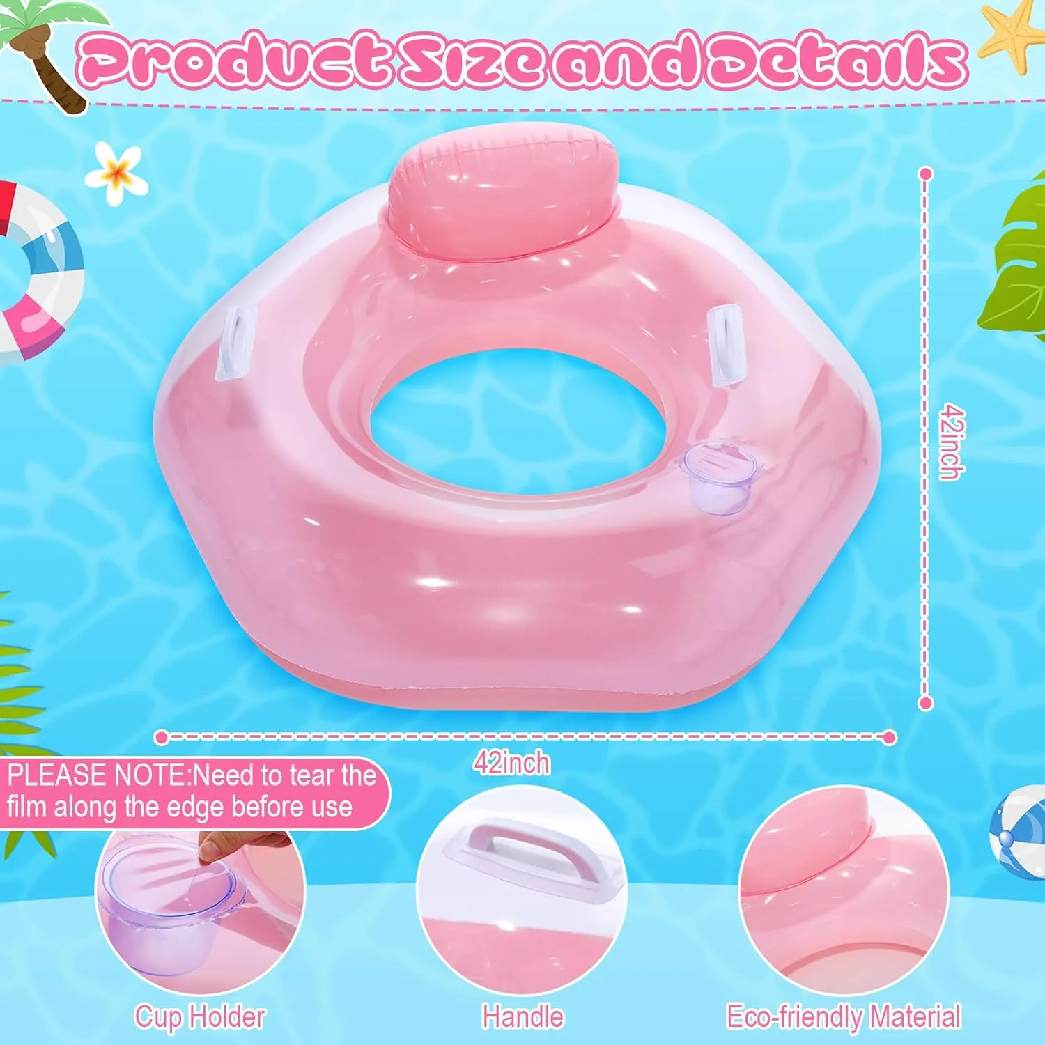 Chair Swimming Pool Water Raft Lounge Floats for Adults Beach Swimming Pool Party ShinyRelief 2 woodworker spit spend unexpected Pack Inflatable River Tube Float with Handles and Cup Holder Macaron Water Floating 