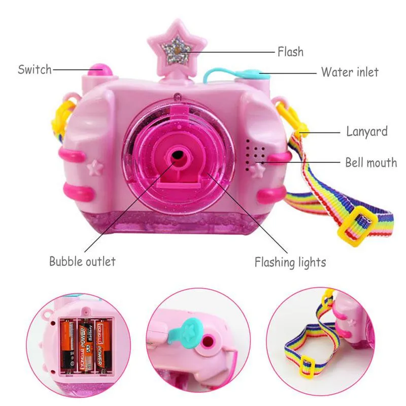 Children Blowing Bubble Toys With Music Light Automatic Bubble Camera Toy