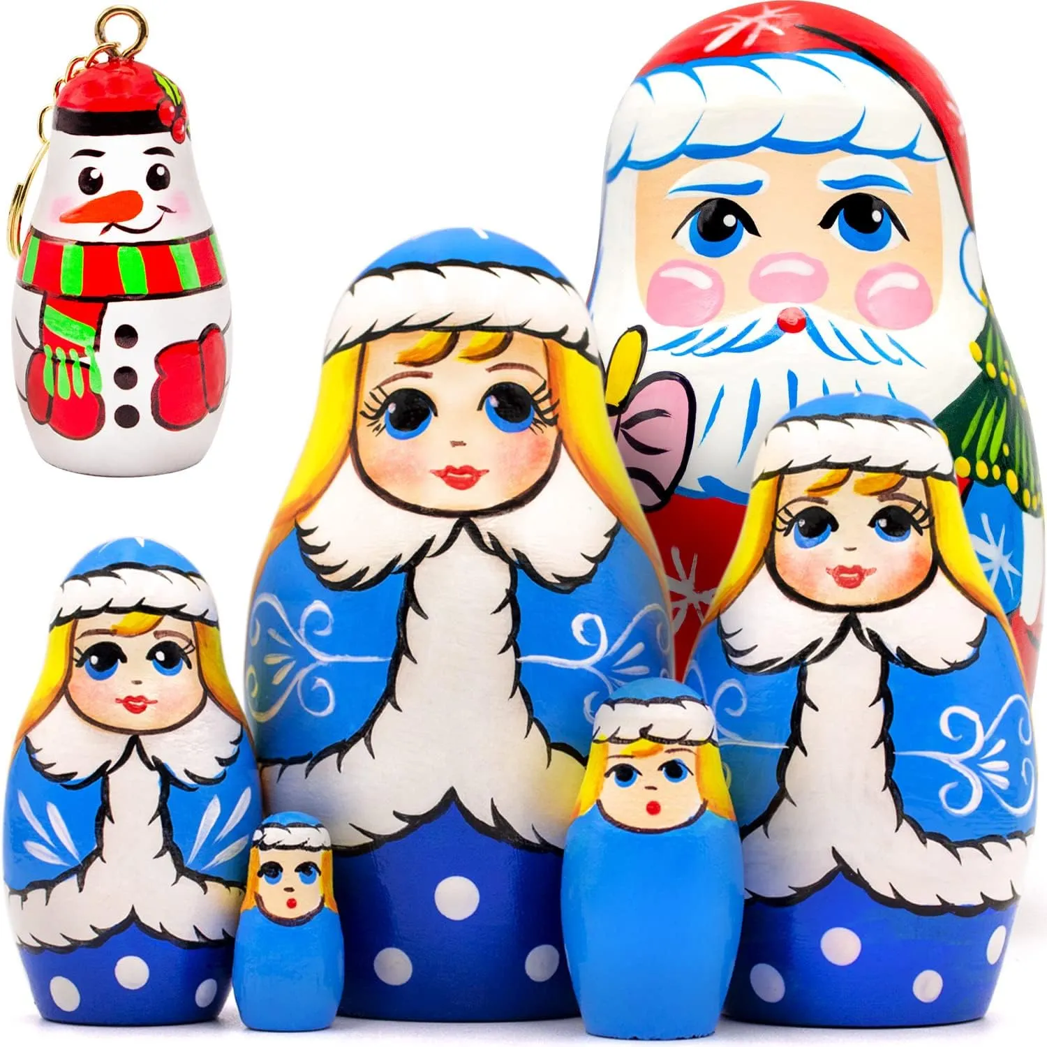 Christmas Decorations - British Snowman Keychain AEVVV Christmas Russian Nesting Dolls Set of 6 pcs - Snow Maiden Santa Nesting Dolls - Christmas Winter Gifts - 