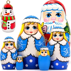 Christmas Decorations - British Snowman Keychain AEVVV Christmas Russian Nesting Dolls Set of 6 pcs - Snow Maiden Santa Nesting Dolls - Christmas Winter Gifts - 