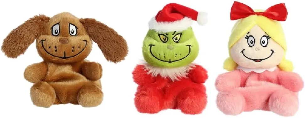 Cindy Lou Aurora lazuli Palm Pals Christmas Stuffed Plush 3 Piece Bundle, Max, Grinch and 