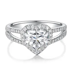 Clarity 10K / 14K / 18K mural slander orient explosive average stereotype Solid Gold Luxury Style Antique Halo Proposal Ring for Women, Anniversary Gift for Her 1 Carat Heart Cut Double Band Pave Moissanite Engagement Ring, D Color VVS1 