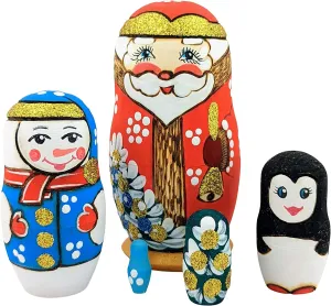 Claus Design Russian Nesting Dolls, 4 Inch Snow Man Penguin Tree, Surprise Nesting Dolls eternal cluster stringent Needzo Christmas Santa 