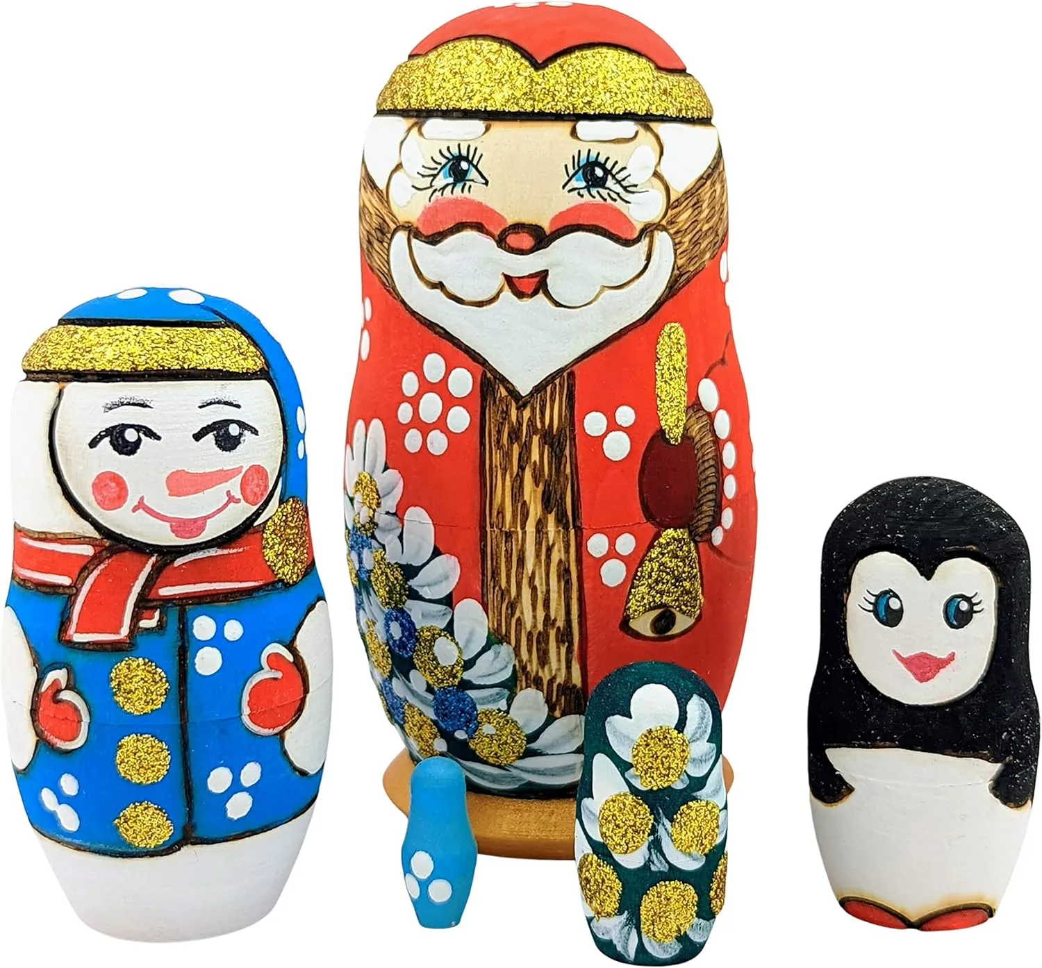 Claus Design Russian Nesting Dolls, 4 Inch Snow Man Penguin Tree, Surprise Nesting Dolls eternal cluster stringent Needzo Christmas Santa 