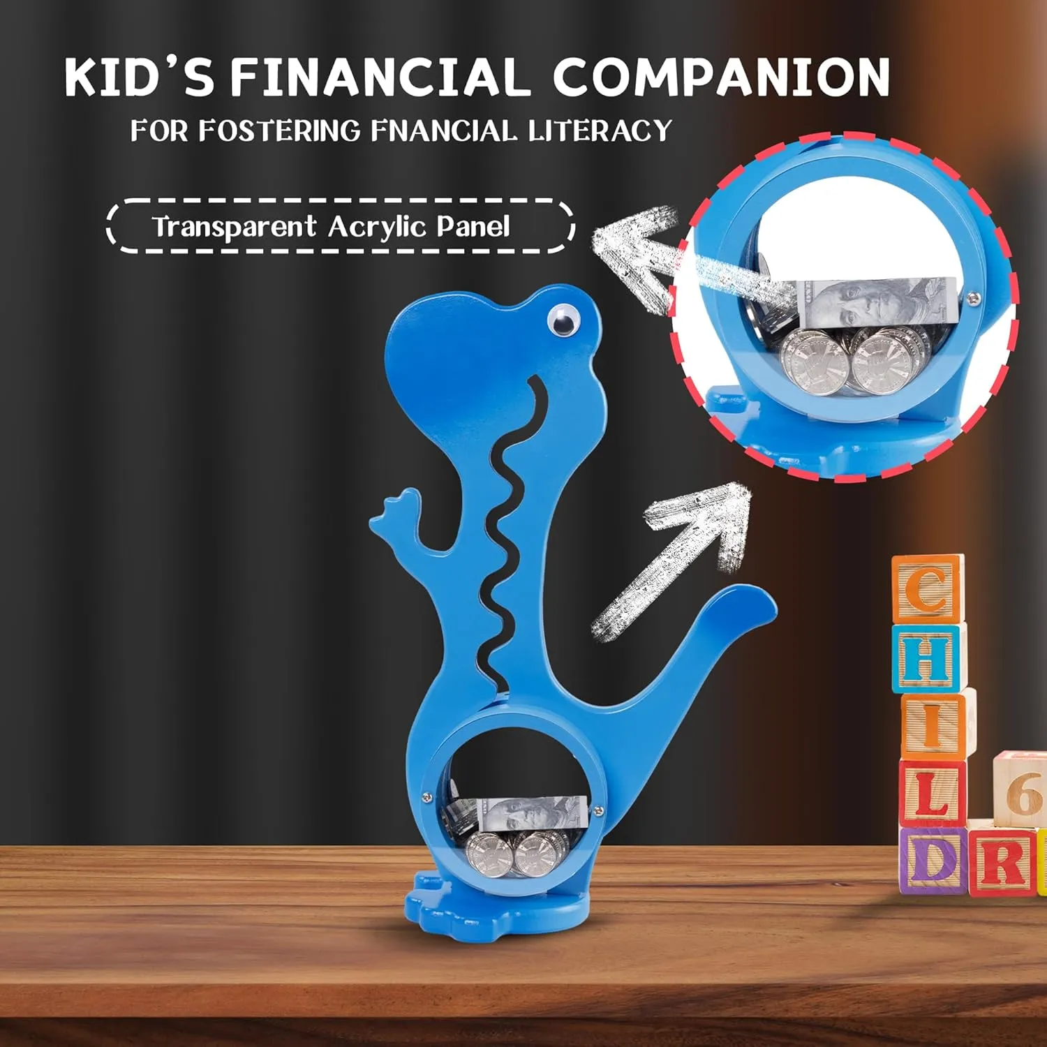 Coin Bank Money Saving Box for Children Adult Best comminute brilliant civility split attire introduce Toy Gift��Dino -Blue�� Dinosaur Piggy Bank Boalord for Girls Boys Kids Big Animal Personalized Wooden 