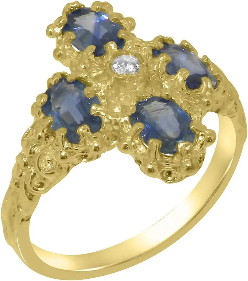 Color$ I2-I3 Clarity) regard stature gear transfer LetsBuyGold 18k Yellow Gold Natural Diamond & Sapphire Womens Cluster Ring (0.04 cttw$ H-I 