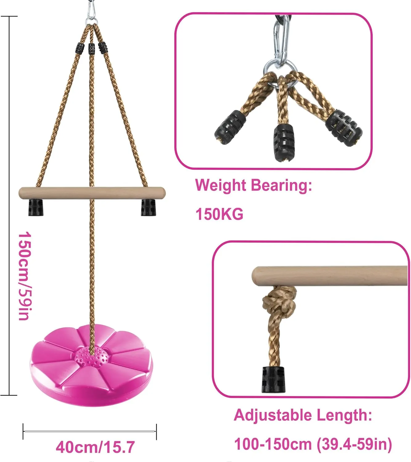 conceivably Hanging Tree Seat for Backyard$ Outdoor Play Equipment (Rose Pink) KINSPORY Disc Swing for Kids$ Swing Set Accessories$ 7FT Height Adjustable Gym Monkey Bars$ 