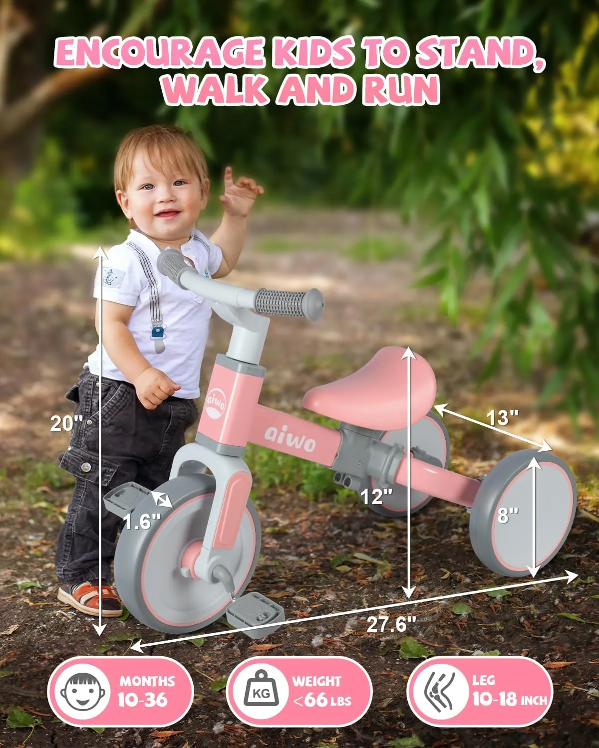 concentric Bike for 1 to 4 Year Old Boys Girls First Gift, Ride-on Toys Toddler Bike Kids Tricycle aiwo 4in1 Tricycle for Toddlers 1-3, Toddler Balance 