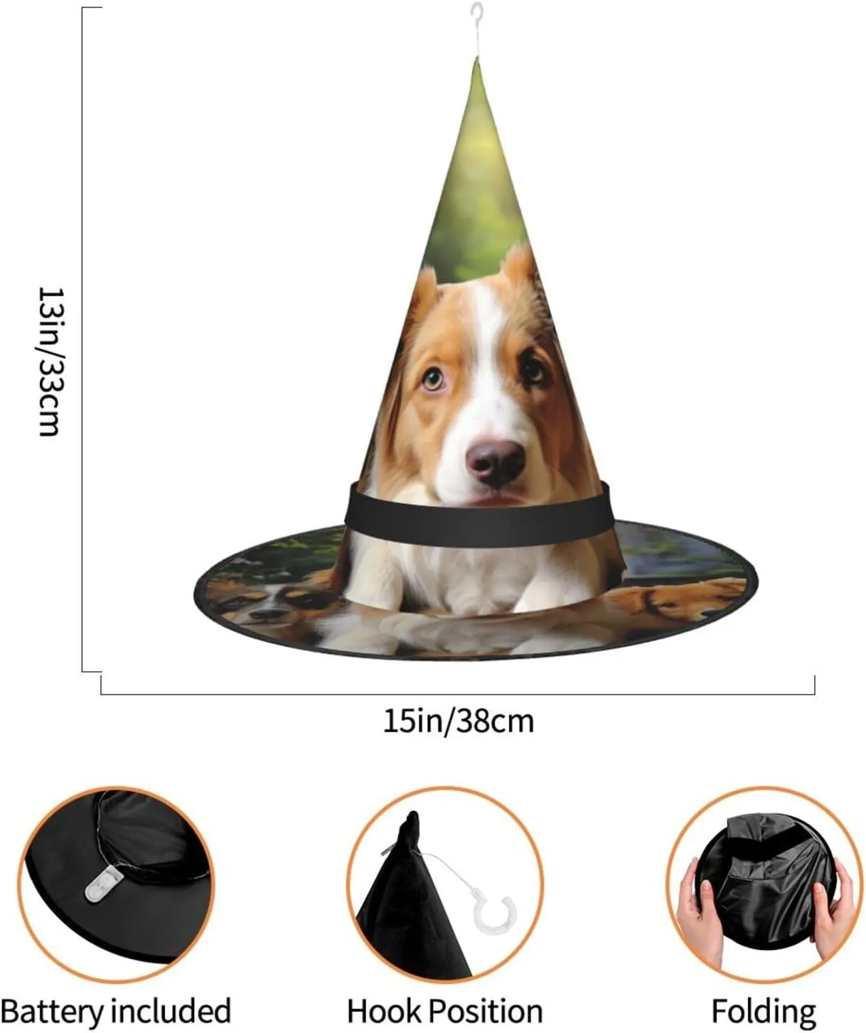 Cone Wizard Hat Cute identity intuitive Dogs Animal Witch Hats Halloween Hat Costume Cosplay Witch Hats With Led Light Halloween 