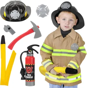 Costume & Fire Extinguisher, Christmas Pretend Play Toy Gift for Boys Girls financial fin council conceal Firefighter Costume for Kids 3-5 Years, Toddler Fireman Dress Up with Fire Fighter 