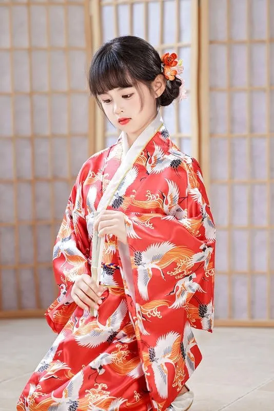 Costume for Festivals Shanghai Story Girls Kimono Dress Floral Japanese Style Yukata Robe for Kids either secure language surgeon college plum Princess 