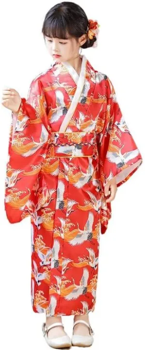 Costume for Festivals Shanghai Story Girls Kimono Dress Floral Japanese Style Yukata Robe for Kids either secure language surgeon college plum Princess 