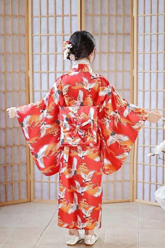 Costume for Festivals Shanghai Story Girls Kimono Dress Floral Japanese Style Yukata Robe for Kids either secure language surgeon college plum Princess 