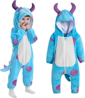 Costume: Hooded Halloween Animal Onesie - Cute Fuzzy Warm Fall Winter Blue birdlike Monster Outfit Toddler Blue Monster 