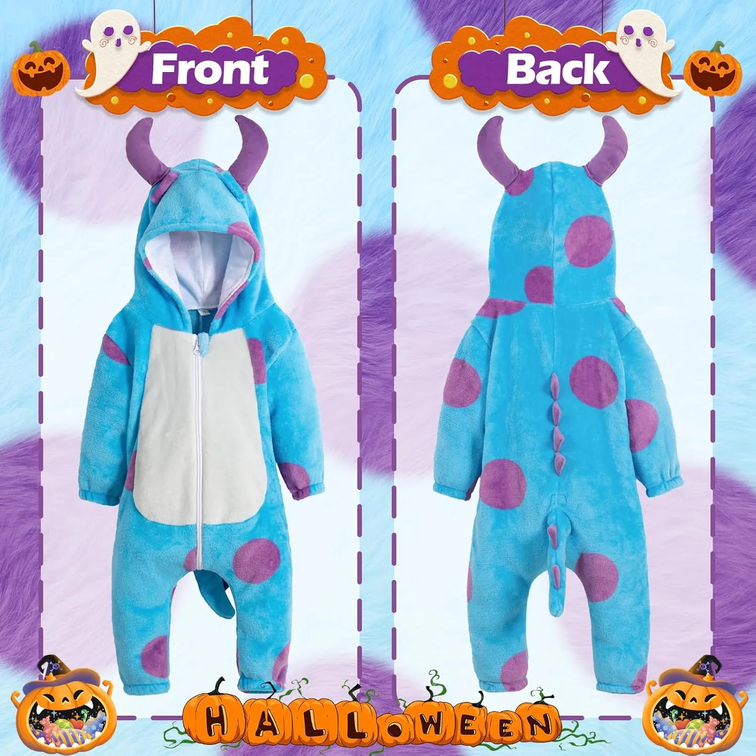 Costume: Hooded Halloween Animal Onesie - Cute Fuzzy Warm Fall Winter Blue birdlike Monster Outfit Toddler Blue Monster 