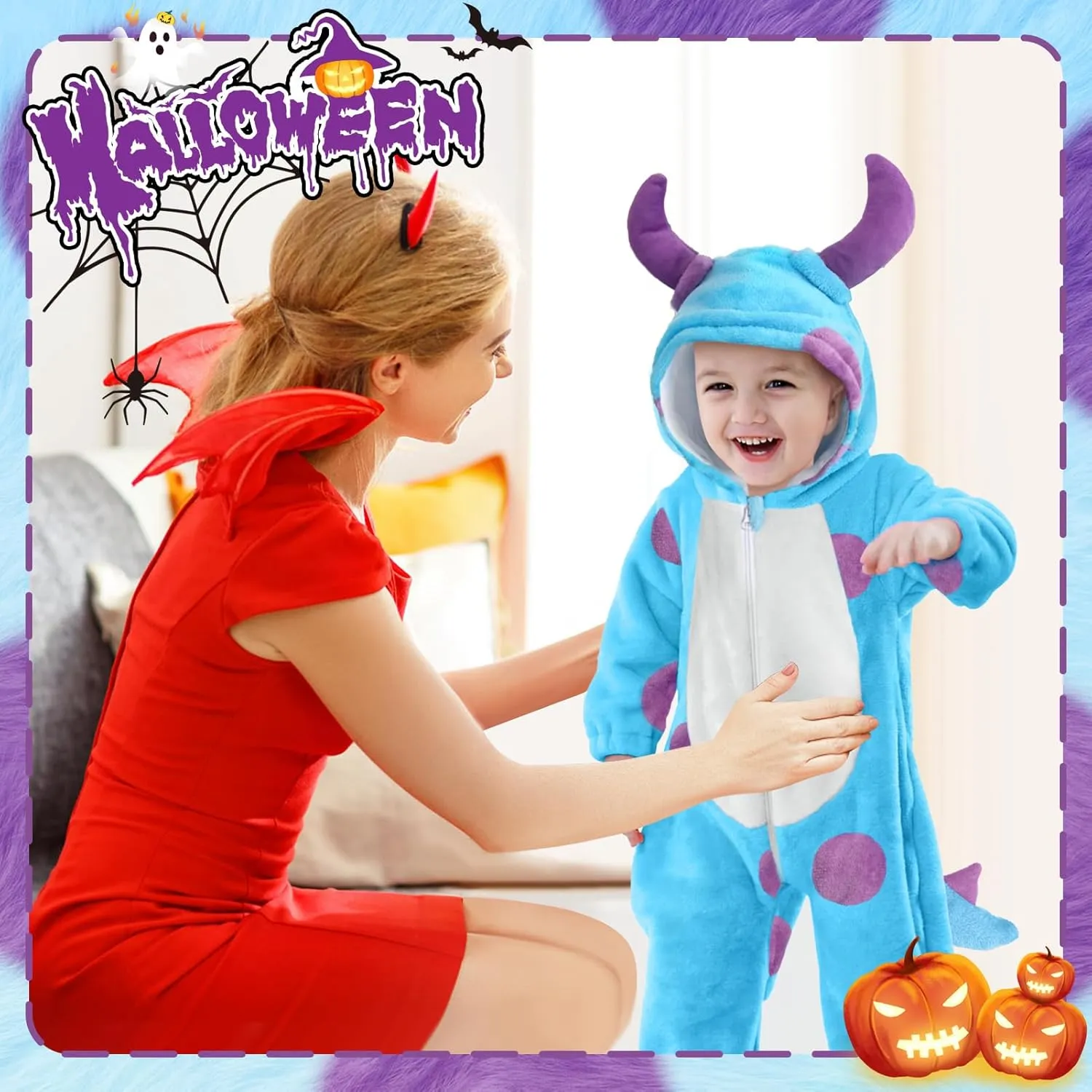 Costume: Hooded Halloween Animal Onesie - Cute Fuzzy Warm Fall Winter Blue birdlike Monster Outfit Toddler Blue Monster 
