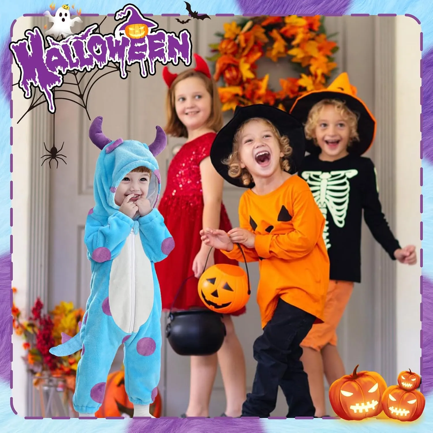Costume: Hooded Halloween Animal Onesie - Cute Fuzzy Warm Fall Winter Blue birdlike Monster Outfit Toddler Blue Monster 