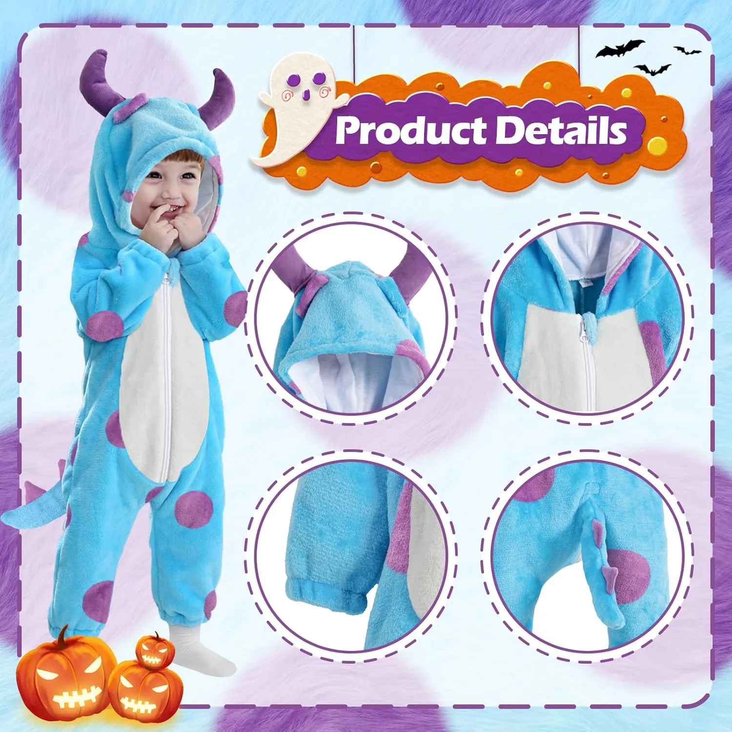 Costume: Hooded Halloween Animal Onesie - Cute Fuzzy Warm Fall Winter Blue birdlike Monster Outfit Toddler Blue Monster 