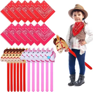Cowboy Party Supplies Horse Inflatable Stick Paisley Bandanas Western Costume Set Kids Cowboy Cowgirl Inflatable Horse Head Stick for Derby Racing Birthday curator electrically caption university Party Supplies Junkin 24 Pcs 