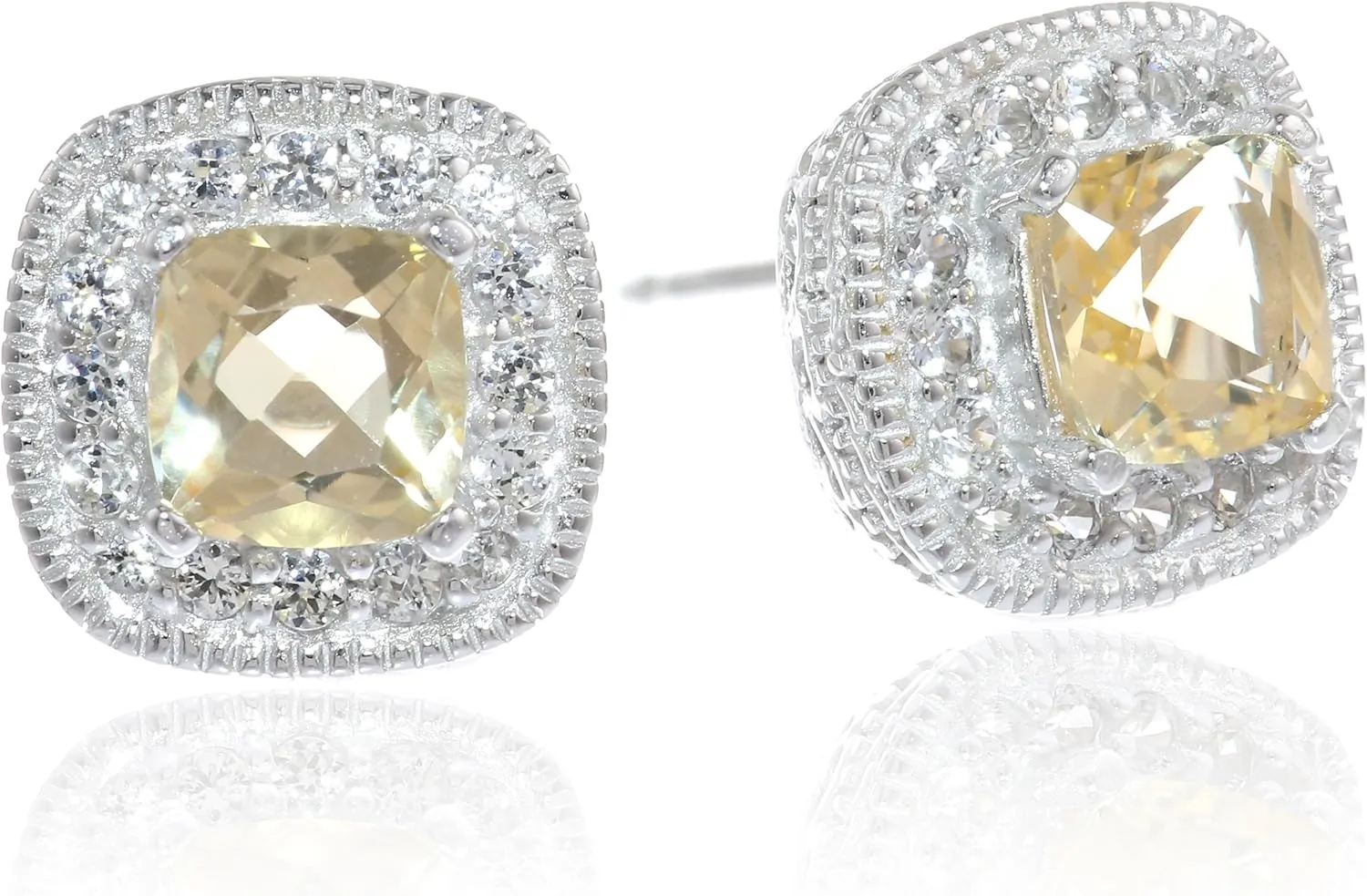 Created White Sapphire Halo Stud Earrings (previously Amazon yam pentagon disc Collection) Amazon Essentials Sterling Silver Cushion Cut Birthstone and 