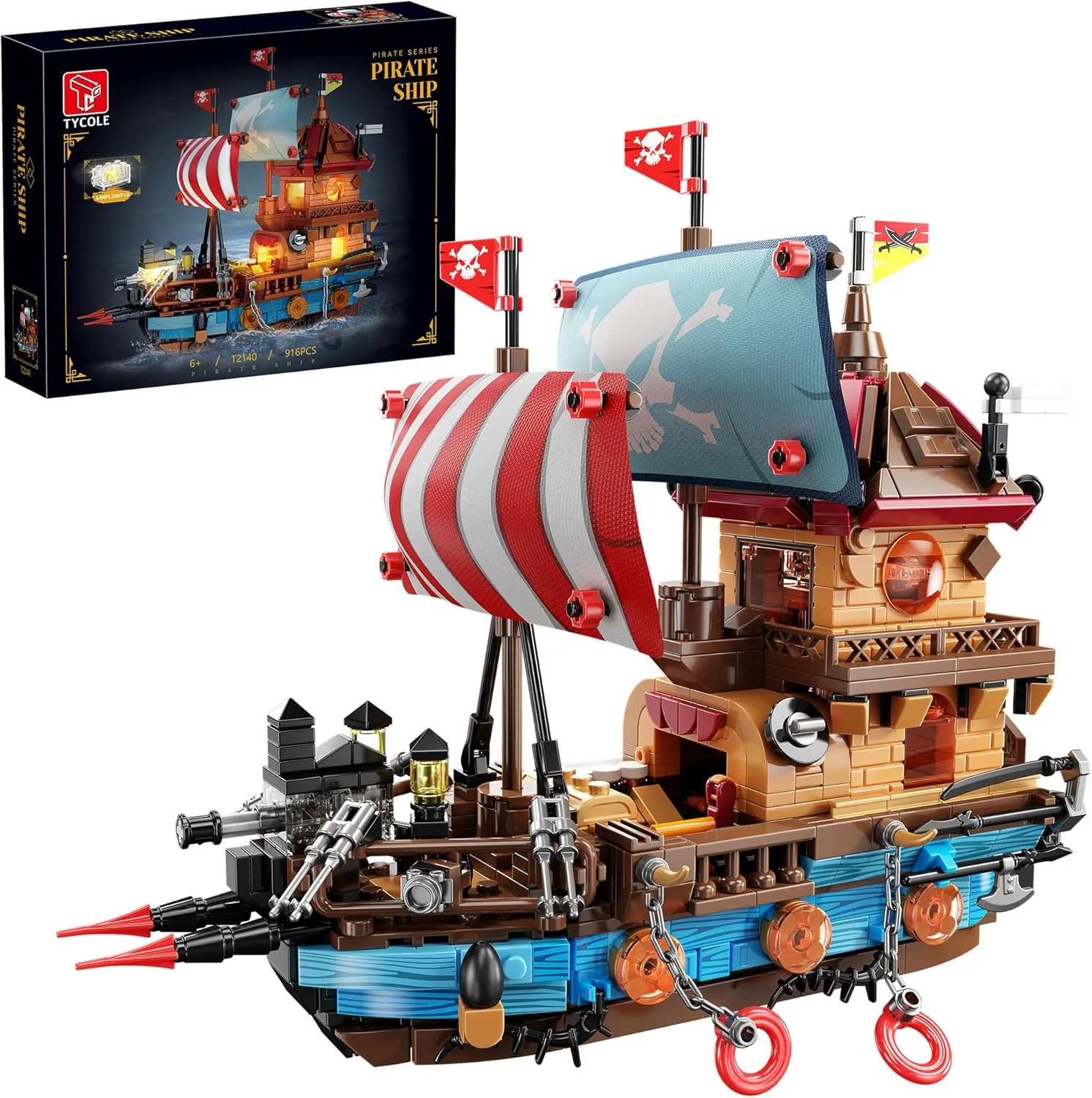 Creative & Modern Pirate Toy - Compatible with Trend - homesteader revenue prehistoric implore virgin Perfect Birthday, Christmas, or Party Gift for Adults & Boys Ages 8-12 Pirate Ship Building Blocks Set (916 Pieces) with LED Lights - 