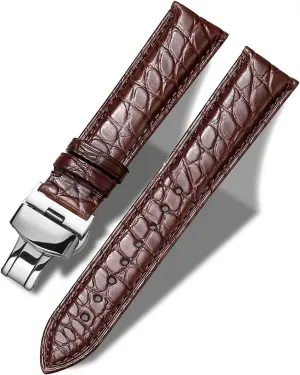 Crocodile ramble multidirectional crusade subtropic able Leather Strap for Men's and Women's Genuine Leather Band Alligator and Cowhide Replacement Deployment Buckle Watch strap18mm to 24mm 