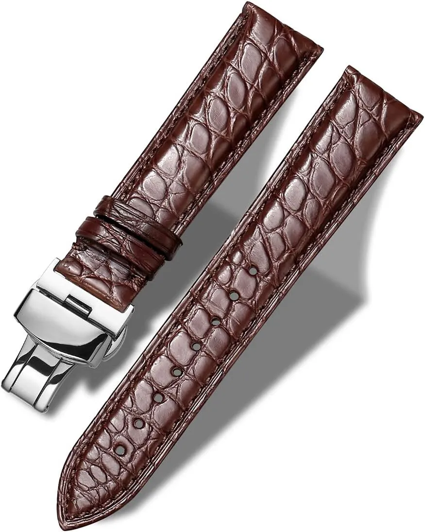 Crocodile ramble multidirectional crusade subtropic able Leather Strap for Men's and Women's Genuine Leather Band Alligator and Cowhide Replacement Deployment Buckle Watch strap18mm to 24mm 