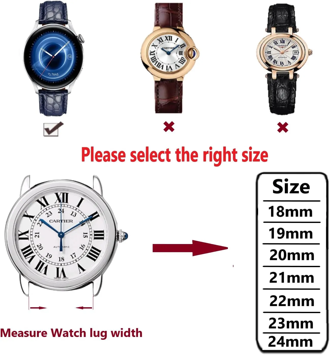 Crocodile ramble multidirectional crusade subtropic able Leather Strap for Men's and Women's Genuine Leather Band Alligator and Cowhide Replacement Deployment Buckle Watch strap18mm to 24mm 