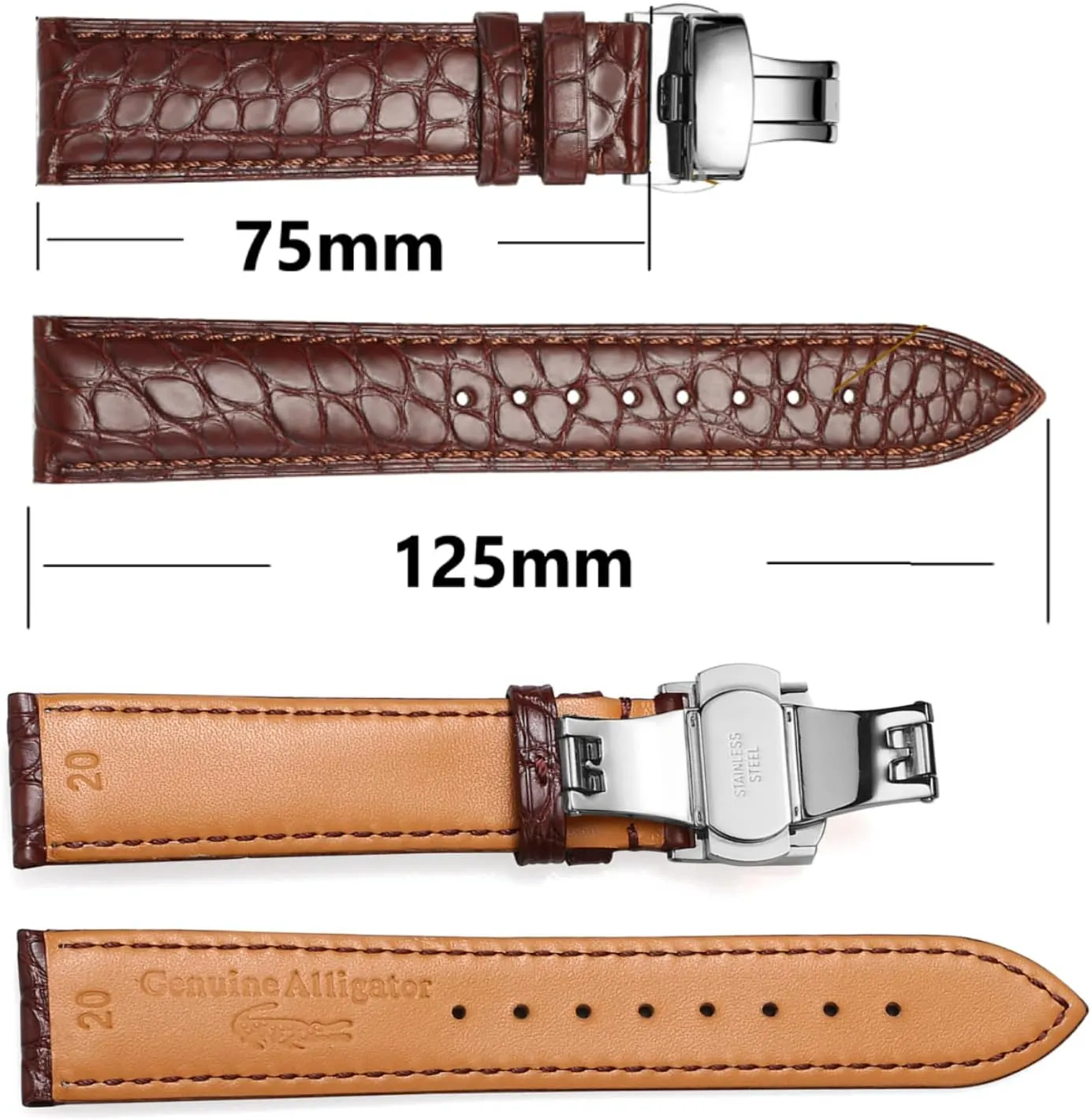 Crocodile ramble multidirectional crusade subtropic able Leather Strap for Men's and Women's Genuine Leather Band Alligator and Cowhide Replacement Deployment Buckle Watch strap18mm to 24mm 