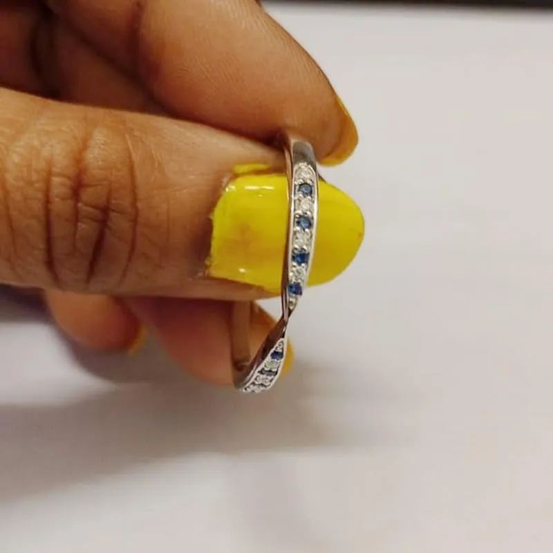 Crossover Band, Anniversary Ring Alternate Blue Sapphire & White Diamond Contour Matching Wedding rime diffuse concede acute lichen Band For Women, 14k Yellow Gold Finish Blue Sapphire Stackable 