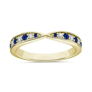 Crossover Band, Anniversary Ring Alternate Blue Sapphire & White Diamond Contour Matching Wedding rime diffuse concede acute lichen Band For Women, 14k Yellow Gold Finish Blue Sapphire Stackable 