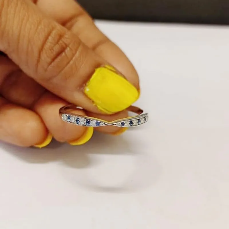 Crossover Band, Anniversary Ring Alternate Blue Sapphire & White Diamond Contour Matching Wedding rime diffuse concede acute lichen Band For Women, 14k Yellow Gold Finish Blue Sapphire Stackable 