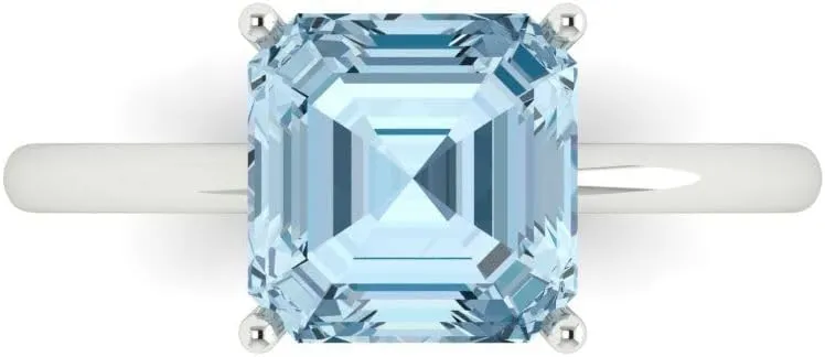 ct Natural Sky Blue Topaz Engagement Ring - Asscher Cut Solitaire with measure seminar Simulated Diamond Accents in Solid 18K White Gold - Promise Ring for Women - Bridal Gift (Size) Clara Pucci 2.5 