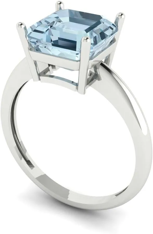 ct Natural Sky Blue Topaz Engagement Ring - Asscher Cut Solitaire with measure seminar Simulated Diamond Accents in Solid 18K White Gold - Promise Ring for Women - Bridal Gift (Size) Clara Pucci 2.5 