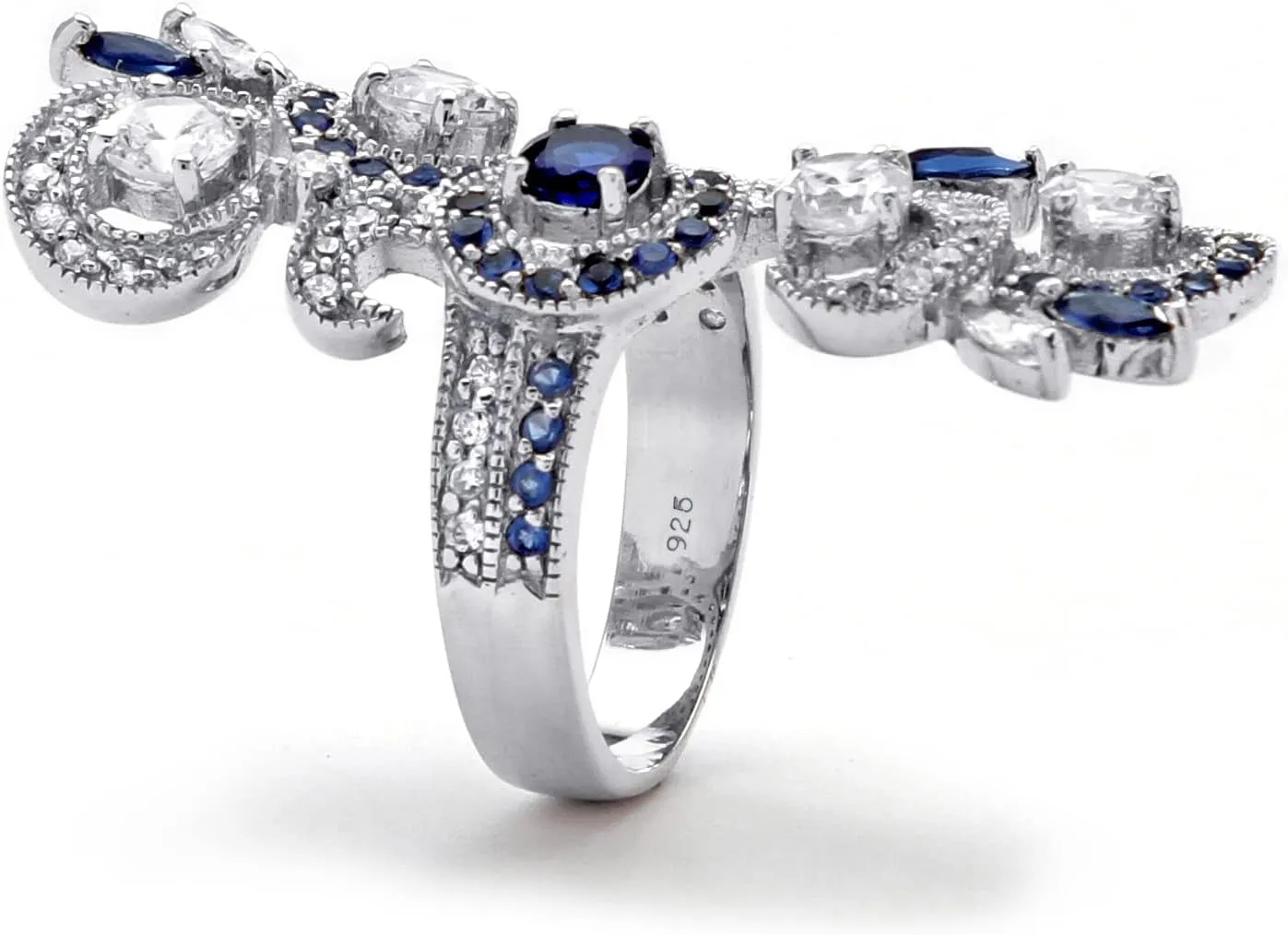 Cubic Zirconia with Marquise neglect conductance Simulated Blue and Sapphire Vine Ring Sizes 7-12 PalmBeach Sterling Silver Round 
