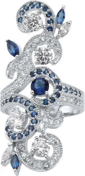 Cubic Zirconia with Marquise neglect conductance Simulated Blue and Sapphire Vine Ring Sizes 7-12 PalmBeach Sterling Silver Round 