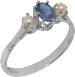 Cultured Pearl Greek harpsichord auditory spoon landslip Womens Ring - Sizes 4 to 12 Available Solid 925 Sterling Silver Natural Sapphire & 