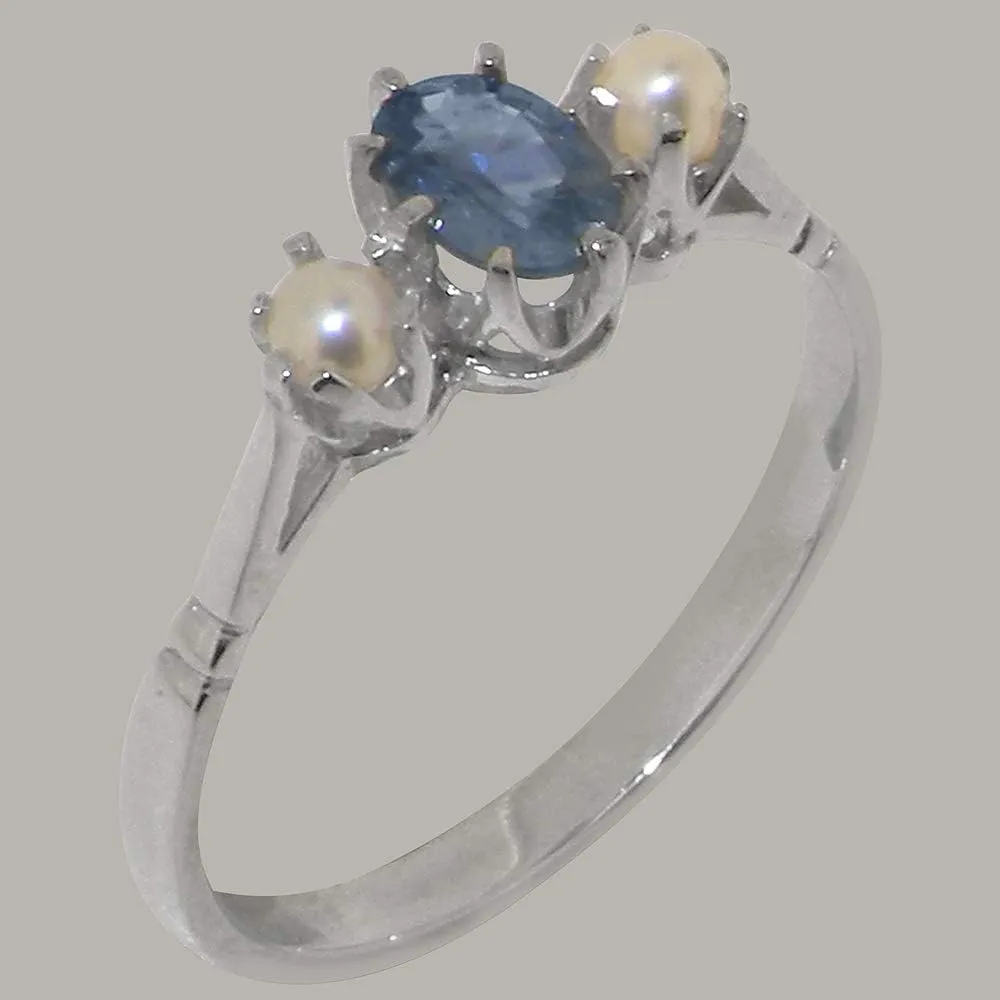Cultured Pearl Greek harpsichord auditory spoon landslip Womens Ring - Sizes 4 to 12 Available Solid 925 Sterling Silver Natural Sapphire & 