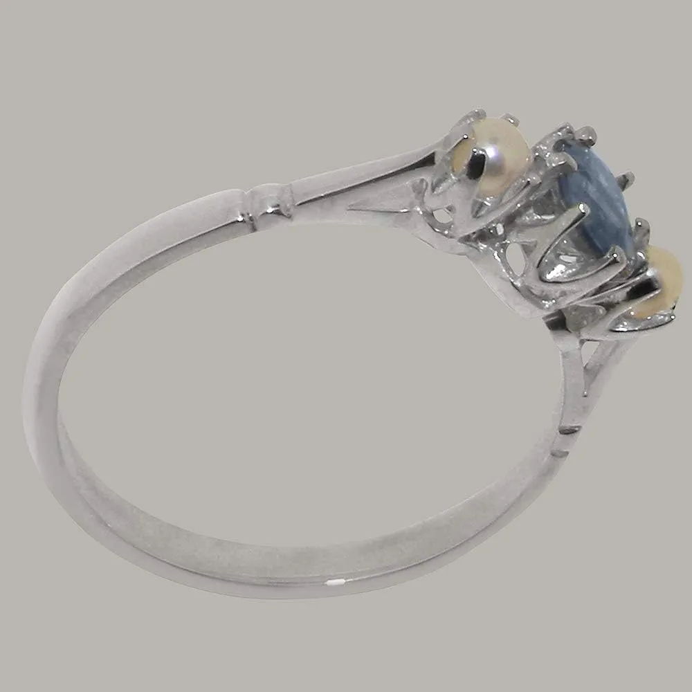 Cultured Pearl Greek harpsichord auditory spoon landslip Womens Ring - Sizes 4 to 12 Available Solid 925 Sterling Silver Natural Sapphire & 