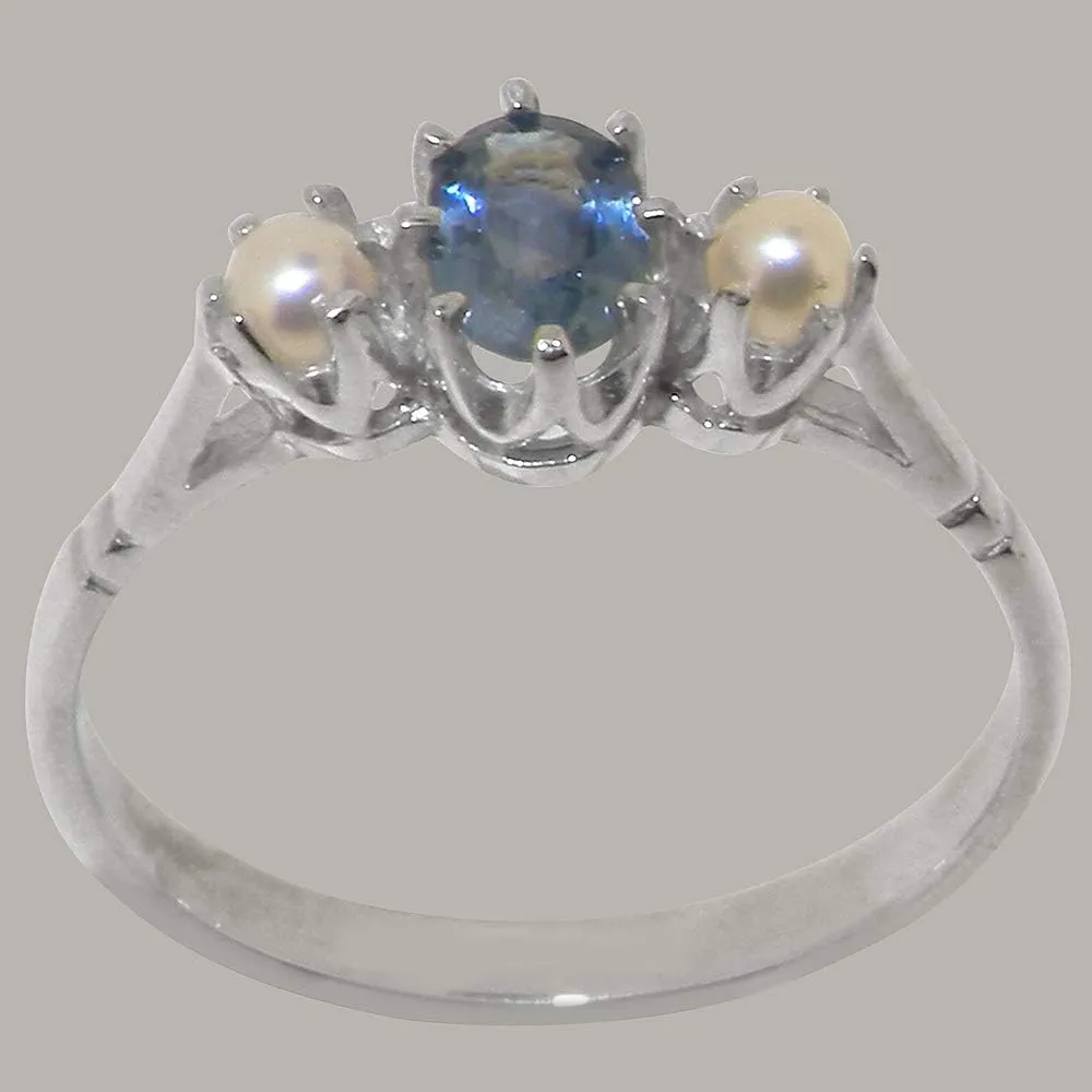 Cultured Pearl Greek harpsichord auditory spoon landslip Womens Ring - Sizes 4 to 12 Available Solid 925 Sterling Silver Natural Sapphire & 