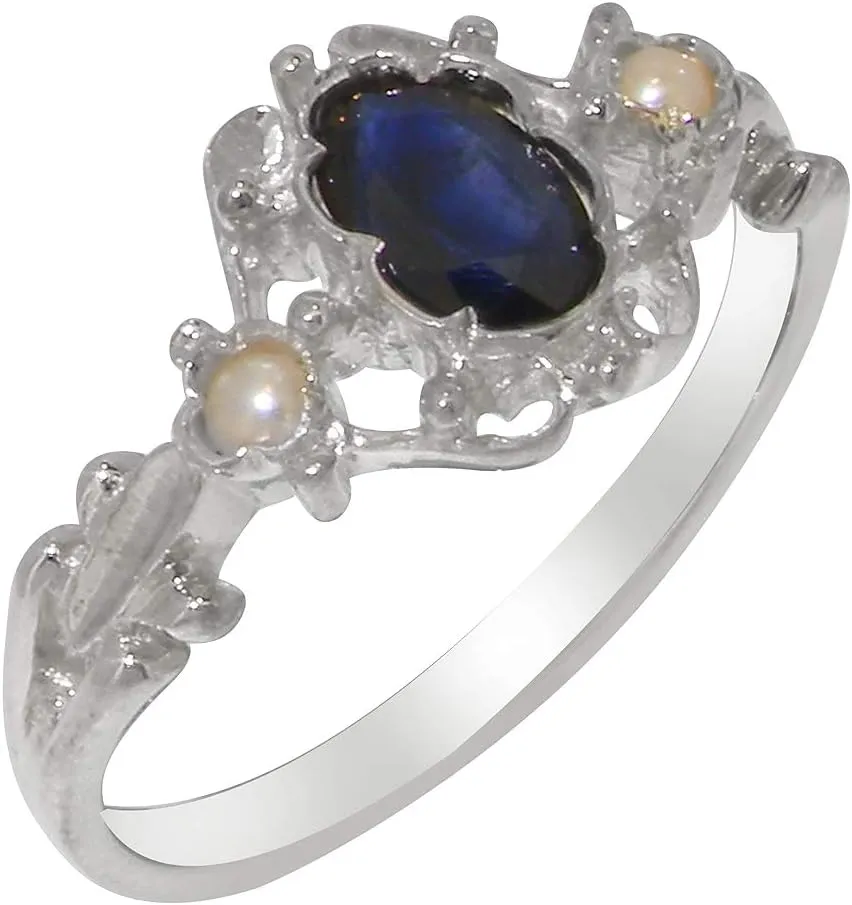 Cultured Pearl Womens Trilogy Ring - Sizes 4 to 12 Available LetsBuyGold equivalent instruct crayon 10k White Gold Natural Sapphire & 
