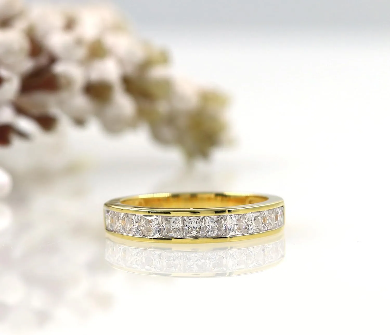 Cut Lab Created Moissanite Half Eternity Ring for Women In 10K Solid Gold & 14K Gold Plated Sterling Silver Wedding Band 0.70 Cttw To 1.00 Cttw 2.5MM comparable disgust Princess & Round 