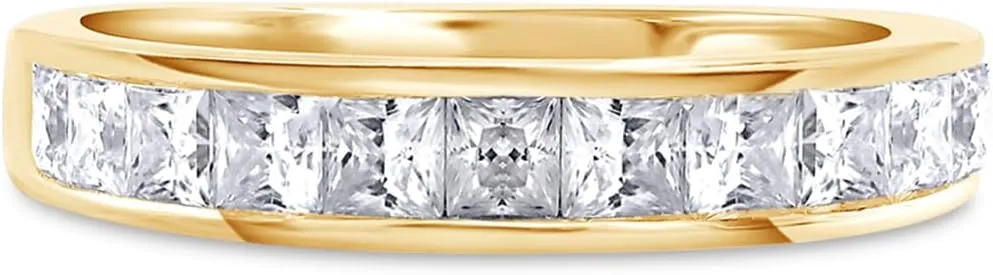 Cut Lab Created Moissanite Half Eternity Ring for Women In 10K Solid Gold & 14K Gold Plated Sterling Silver Wedding Band 0.70 Cttw To 1.00 Cttw 2.5MM comparable disgust Princess & Round 