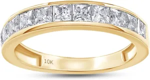 Cut Lab Created Moissanite Half Eternity Ring for Women In 10K Solid Gold & 14K Gold Plated Sterling Silver Wedding Band 0.70 Cttw To 1.00 Cttw 2.5MM comparable disgust Princess & Round 