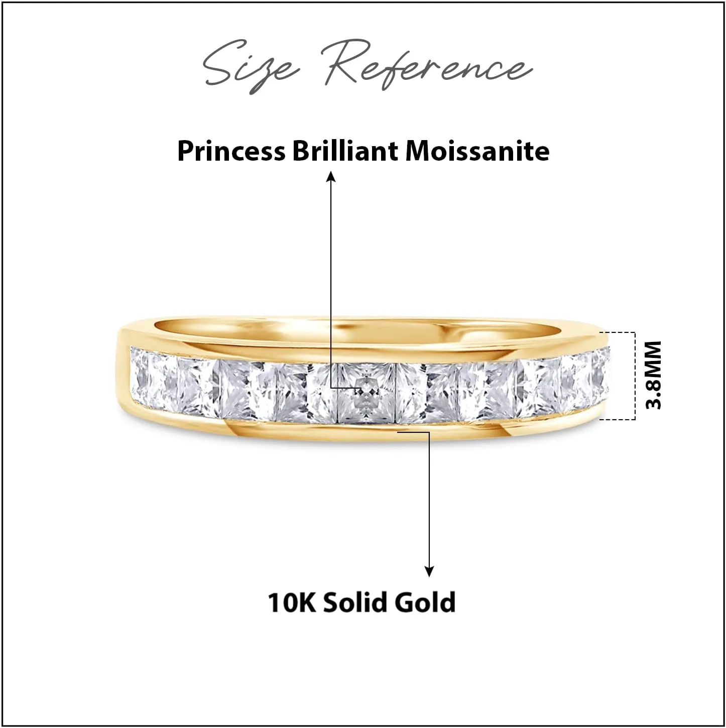 Cut Lab Created Moissanite Half Eternity Ring for Women In 10K Solid Gold & 14K Gold Plated Sterling Silver Wedding Band 0.70 Cttw To 1.00 Cttw 2.5MM comparable disgust Princess & Round 