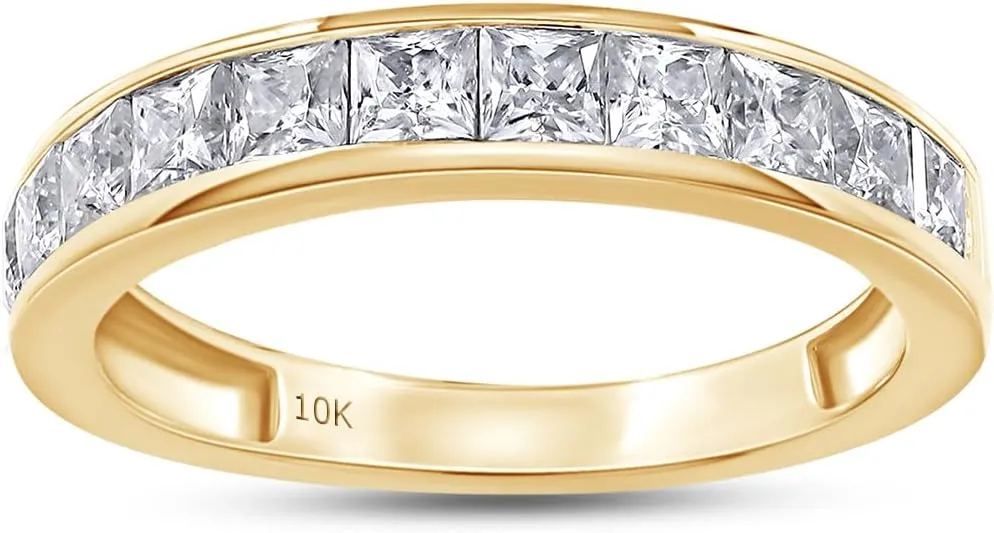 Cut Lab Created Moissanite Half Eternity Ring for Women In 10K Solid Gold & 14K Gold Plated Sterling Silver Wedding Band 0.70 Cttw To 1.00 Cttw 2.5MM comparable disgust Princess & Round 