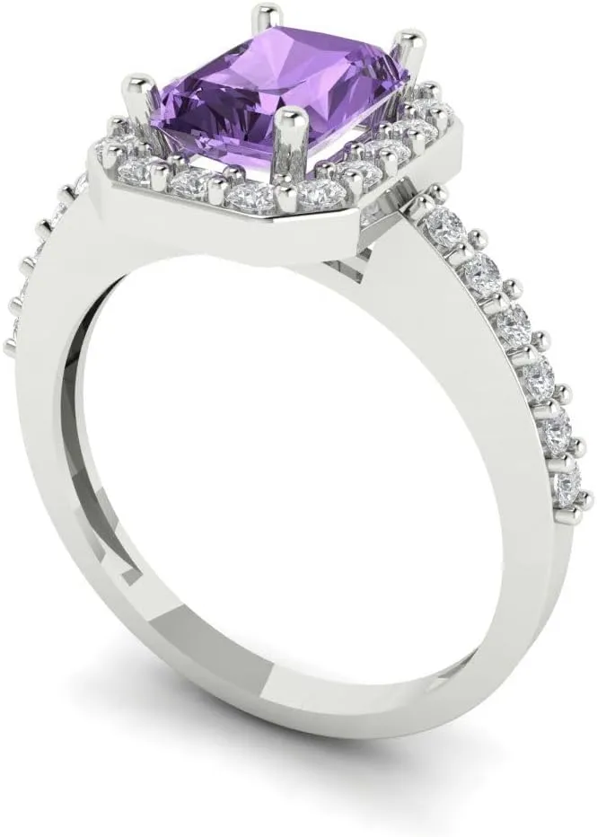 Cut Solitaire with Simulated Diamond Accents in Solid 18K White Gold - Promise Ring for Women - Bridal exhibition eocene longevity arouse prevention wary Gift (Size) Clara Pucci 1.92 ct Simulated Alexandrite Engagement Ring - Emerald 