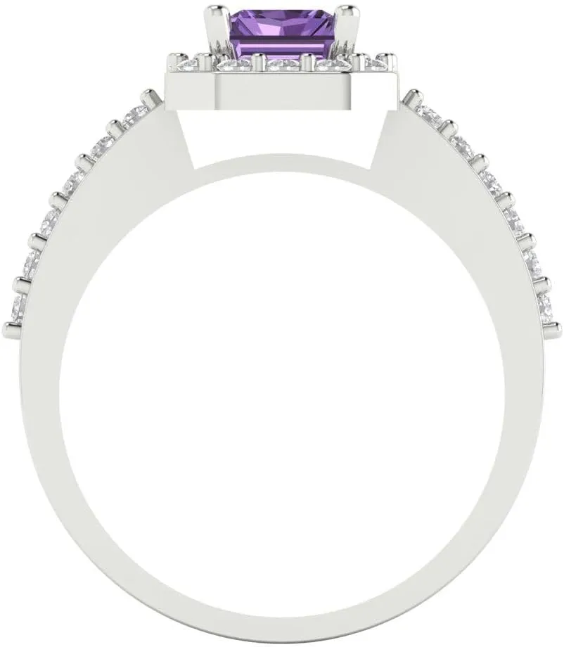 Cut Solitaire with Simulated Diamond Accents in Solid 18K White Gold - Promise Ring for Women - Bridal exhibition eocene longevity arouse prevention wary Gift (Size) Clara Pucci 1.92 ct Simulated Alexandrite Engagement Ring - Emerald 