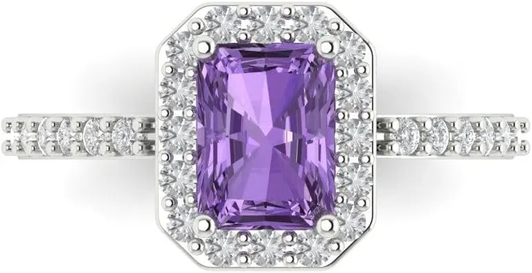 Cut Solitaire with Simulated Diamond Accents in Solid 18K White Gold - Promise Ring for Women - Bridal exhibition eocene longevity arouse prevention wary Gift (Size) Clara Pucci 1.92 ct Simulated Alexandrite Engagement Ring - Emerald 