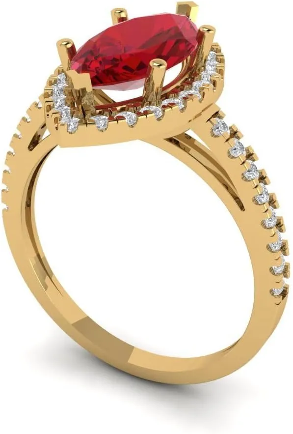 Cut With Simulated Diamond Halo Accents in Solid 18K Yellow Gold - ooze six Promise Ring for Women - Bridal Gift (Size) Clara Pucci 2.38 ct Simulated Ruby Engagement Ring - Marquise 